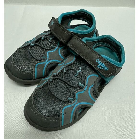 OshKosh B'Gosh Toddler Boy Sport Sandals Black‎ Blue Hook Loop Outdoor - Picture 2 of 5